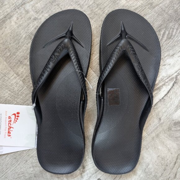 NEW Archies Arch Support Flip Flops Black Women's 7 Men's 6 Plantar Fasciitis - Picture 1 of 9